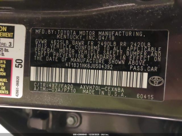 Toyota Camry Le Image 14